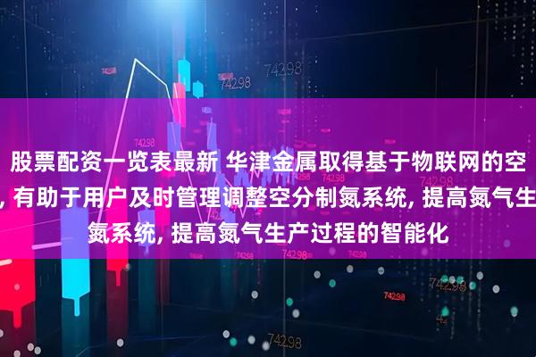 股票配资一览表最新 华津金属取得基于物联网的空分制氮系统专利, 有助于用户及时管理调整空分制氮系统, 提高氮气生产过程的智能化
